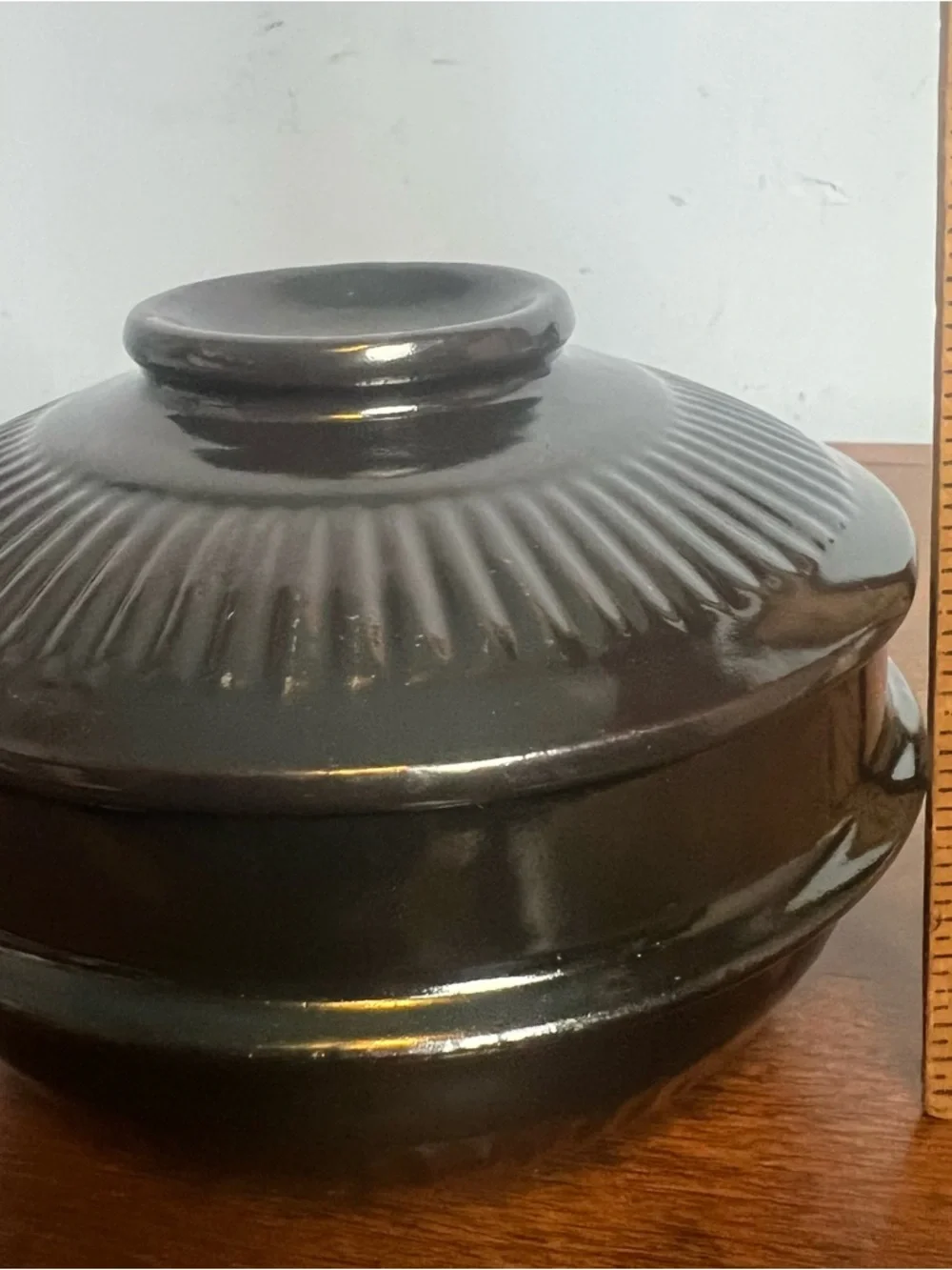 Vintage Korean Ttukbaegi Black Glazed Earthenware Lidded Stew Pot‎ 70s 80s